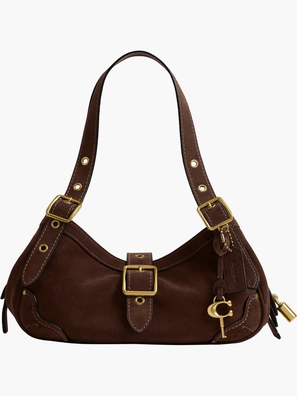 Coach Drifter Brown Suede Shoulder Bag with Gold Hardware